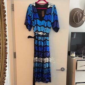 Eloquii Vibrant Blue and Black Sequin Midi Dress